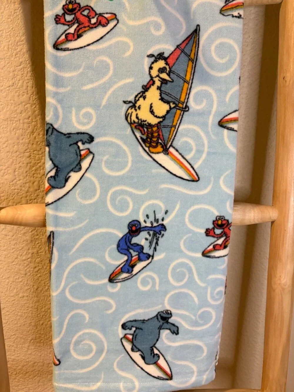 Sesame Street Surfing Beach Towel Elmo Cookie Monster Big Bird Grover NWT